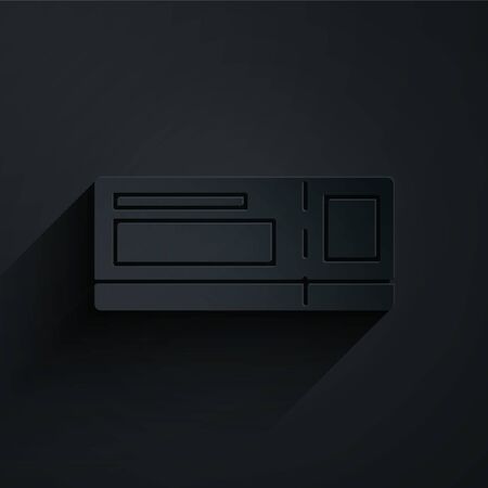 Paper cut Travel ticket icon isolated on black background. Train, ship, plane, tram, bus transport. Travel service concept. Paper art style. Vector Illustrationのイラスト素材
