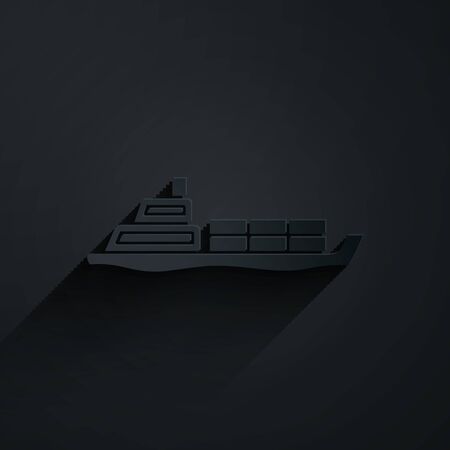 Paper cut Oil tanker ship icon isolated on black background. Paper art style. Vector Illustrationのイラスト素材