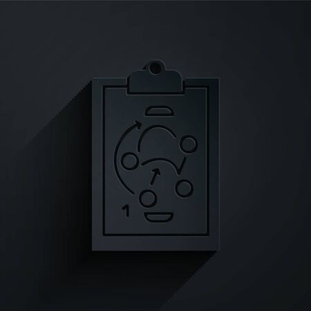Paper cut Planning strategy concept icon isolated on black background. Hockey cup formation and tactic. Paper art style. Vector Illustrationのイラスト素材