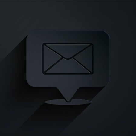 Paper cut Speech bubble with envelope icon isolated on black background. Paper art style. Vector Illustrationのイラスト素材
