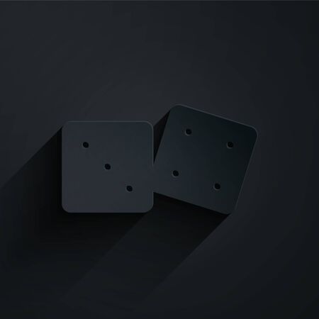 Paper cut Game dice icon isolated on black background. Casino gambling. Paper art style. Vector Illustrationのイラスト素材