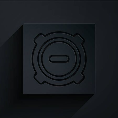 Paper cut Manhole sewer cover icon isolated on black background. Paper art style. Vector Illustrationのイラスト素材