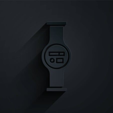 Paper cut Water meter with pipeline icon isolated on black background. Paper art style. Vector Illustrationのイラスト素材
