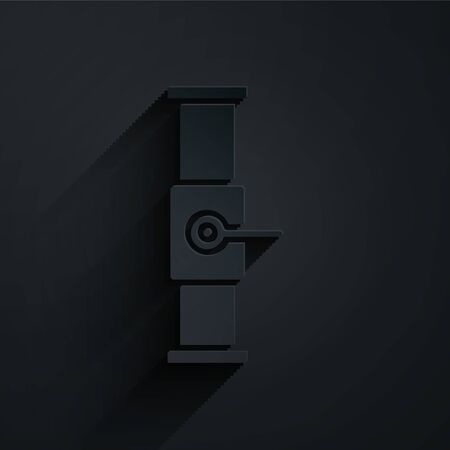 Paper cut Industry metallic pipe and valve icon isolated on black background. Paper art style. Vector Illustrationのイラスト素材