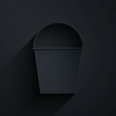 Paper cut Fire bucket icon isolated on black background. Metal bucket empty or with water for fire fighting. Paper art style. Vector Illustrationのイラスト素材