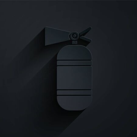 Paper cut Fire extinguisher icon isolated on black background. Paper art style. Vector Illustrationのイラスト素材
