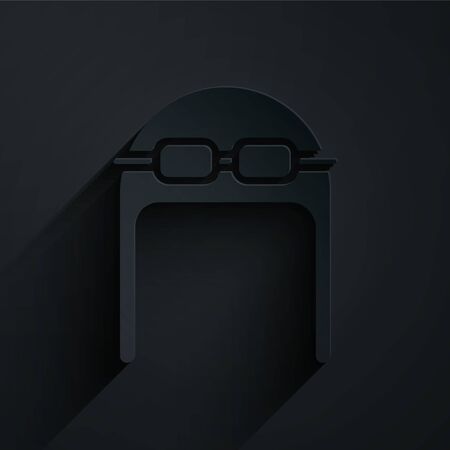 Paper cut Aviator hat with goggles icon isolated on black background. Pilot hat. Paper art style. Vector Illustrationのイラスト素材