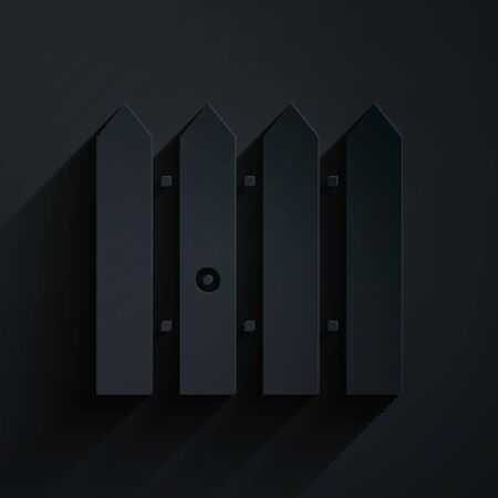 Paper cut Garden fence wooden icon isolated on black background. Paper art style. Vector Illustrationのイラスト素材