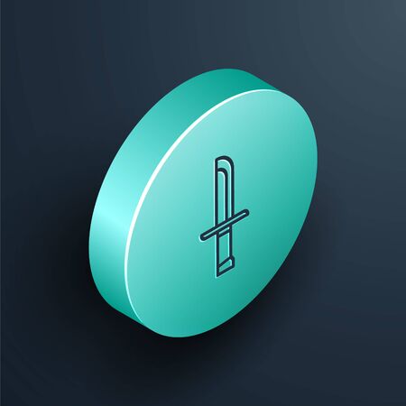 Isometric line Military knife icon isolated on black background. Turquoise circle button. Vector Illustrationのイラスト素材
