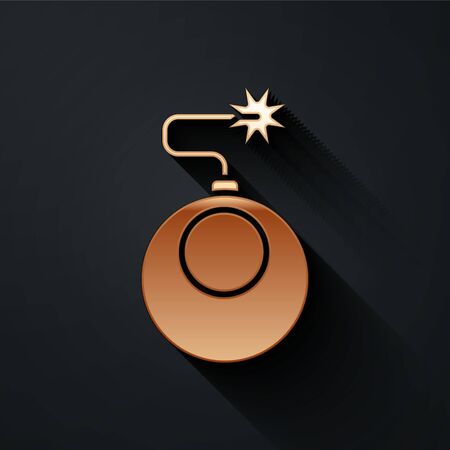 Gold Bomb ready to explode icon isolated on black background. Long shadow style. Vector Illustrationのイラスト素材