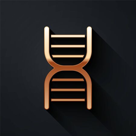 Gold DNA symbol icon isolated on black background. Long shadow style. Vector Illustrationのイラスト素材