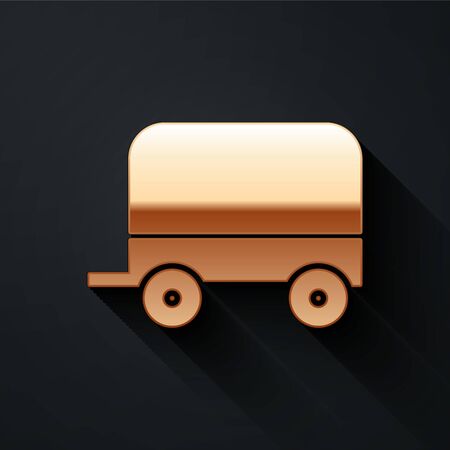 Gold Wild west covered wagon icon isolated on black background. Long shadow style. Vector Illustrationのイラスト素材
