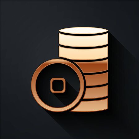 Gold Chinese Yuan currency symbol icon isolated on black background. Coin money. Banking currency sign. Cash symbol. Long shadow style. Vector Illustrationのイラスト素材
