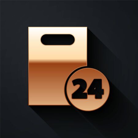 Gold Delivery with cardboard boxes icon isolated on black background. Door to door delivery by courier. Long shadow style. Vector Illustrationのイラスト素材