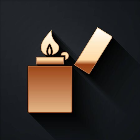 Gold Lighter icon isolated on black background. Long shadow style. Vector Illustrationのイラスト素材