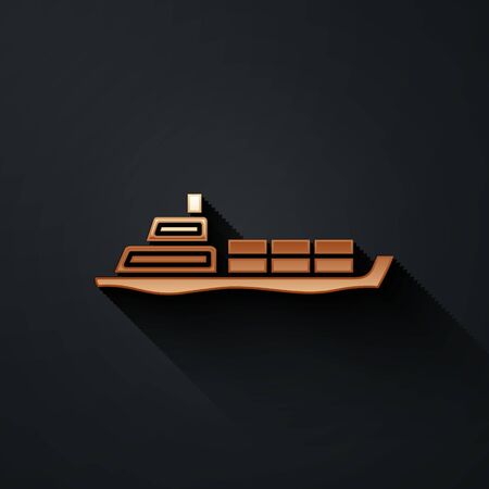 Gold Oil tanker ship icon isolated on black background. Long shadow style. Vector Illustrationのイラスト素材