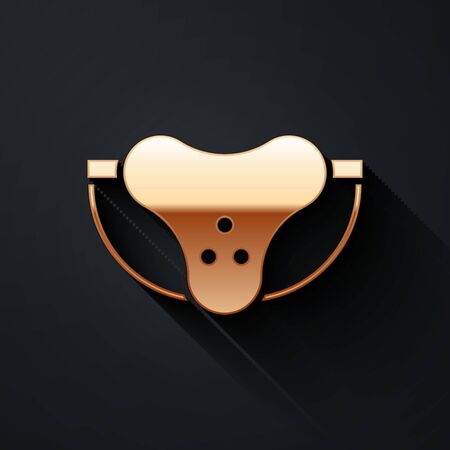 Gold Protective sport jockstrap icon isolated on black background. Long shadow style. Vector Illustrationのイラスト素材