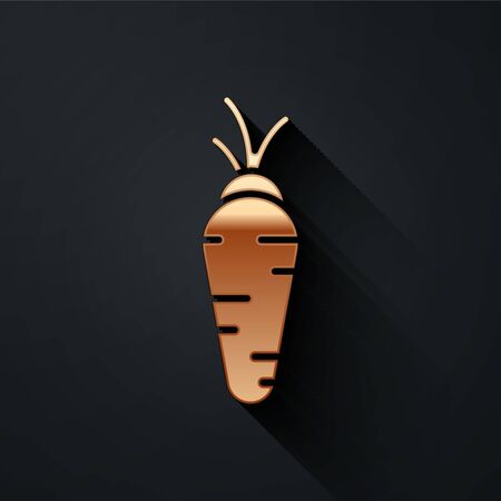 Gold Carrot icon isolated on black background. Long shadow style. Vector Illustrationのイラスト素材