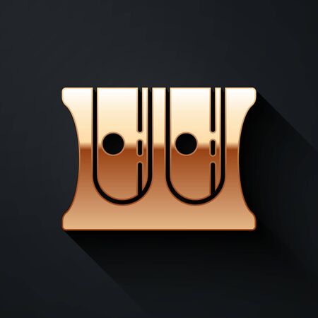 Gold Pencil sharpener icon isolated on black background. Long shadow style. Vector Illustrationのイラスト素材