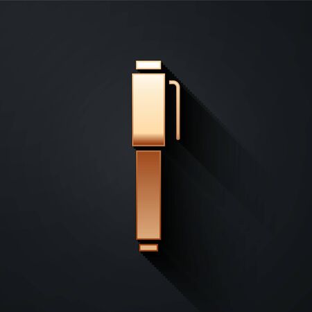 Gold Pen icon isolated on black background. Long shadow style. Vector Illustrationのイラスト素材