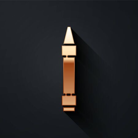 Gold Wax crayons for drawing icon isolated on black background. Long shadow style. Vector Illustrationのイラスト素材