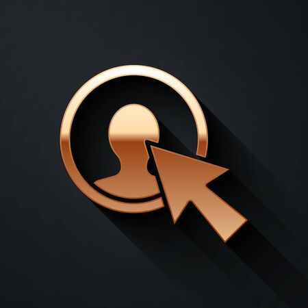 Gold User of man in business suit icon isolated on black background. Business avatar symbol - user profile icon. Male user sign. Long shadow style. Vector Illustrationのイラスト素材