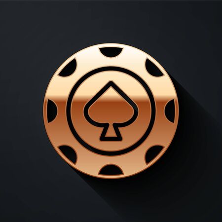 Gold Casino chips icon isolated on black background. Casino gambling. Long shadow style. Vector Illustrationのイラスト素材