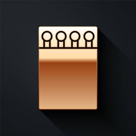 Gold Open matchbox and matches icon isolated on black background. Long shadow style. Vector Illustrationのイラスト素材