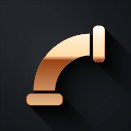 Gold Industry metallic pipe icon isolated on black background. Plumbing pipeline parts of different shapes. Long shadow style. Vector Illustrationのイラスト素材
