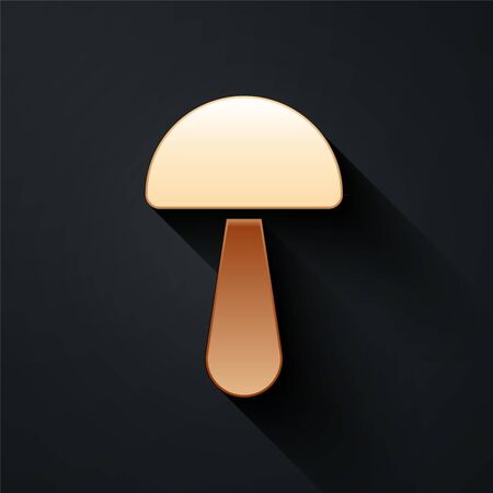 Gold Psilocybin mushroom icon isolated on black background. Psychedelic hallucination. Long shadow style. Vector Illustrationのイラスト素材