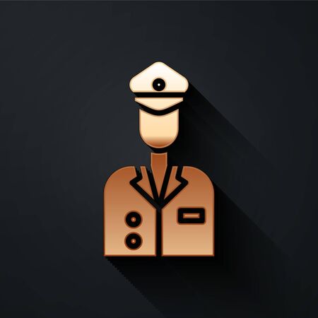 Gold Pilot icon isolated on black background. Long shadow style. Vector Illustrationのイラスト素材