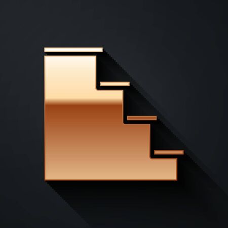 Gold Staircase icon isolated on black background. Long shadow style. Vector Illustrationのイラスト素材