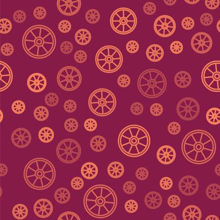 Brown line Old wooden wheel icon isolated seamless pattern on red background. Vector Illustrationのイラスト素材