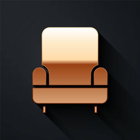 Gold Armchair icon isolated on black background. Long shadow style. Vector Illustrationのイラスト素材
