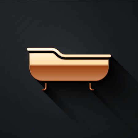 Gold Bathtub icon isolated on black background. Long shadow style. Vector Illustrationのイラスト素材