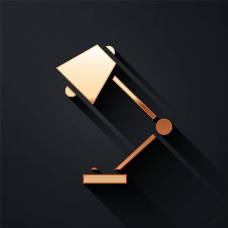 Gold Table lamp icon isolated on black background. Long shadow style. Vector Illustrationのイラスト素材