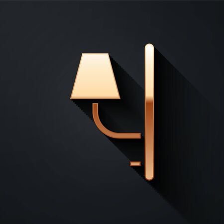 Gold Wall sconce icon isolated on black background. Wall lamp light. Long shadow style. Vector Illustrationのイラスト素材