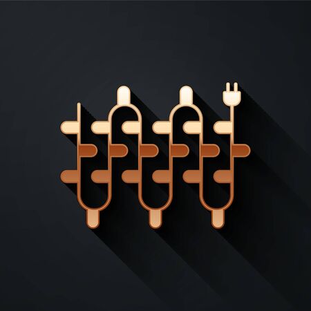 Gold Christmas lights icon isolated on black background. Merry Christmas and Happy New Year. Long shadow style. Vector Illustrationのイラスト素材