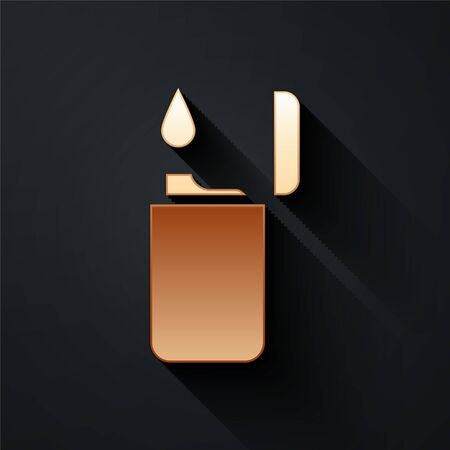 Gold Lighter icon isolated on black background. Long shadow style. Vector Illustrationのイラスト素材