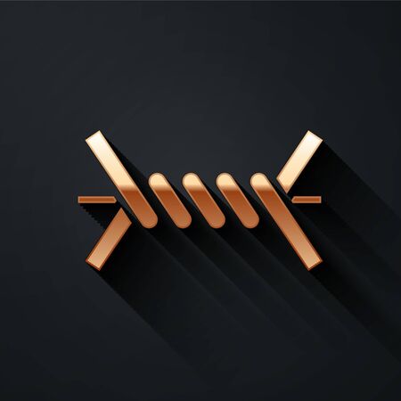 Gold Barbed wire icon isolated on black background. Long shadow style. Vector Illustrationのイラスト素材