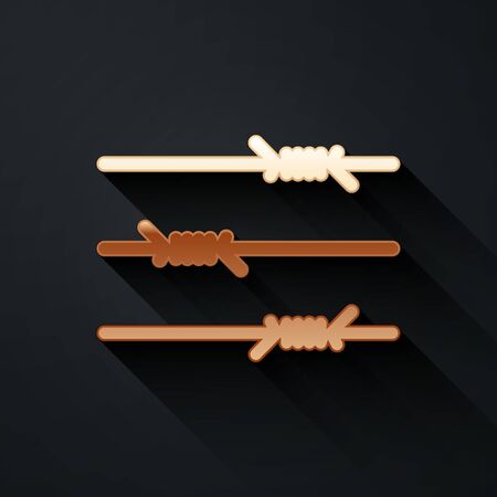 Gold Barbed wire icon isolated on black background. Long shadow style. Vector Illustrationのイラスト素材