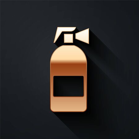 Gold Fire extinguisher icon isolated on black background. Long shadow style. Vector Illustrationのイラスト素材