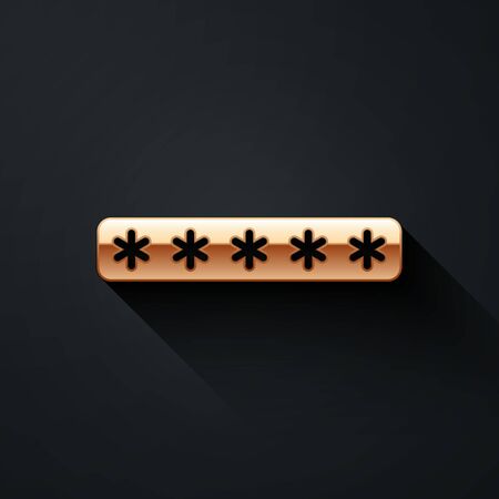 Gold Password protection and safety access icon isolated on black background. Security, safety, protection, privacy concept. Long shadow style. Vector Illustrationのイラスト素材