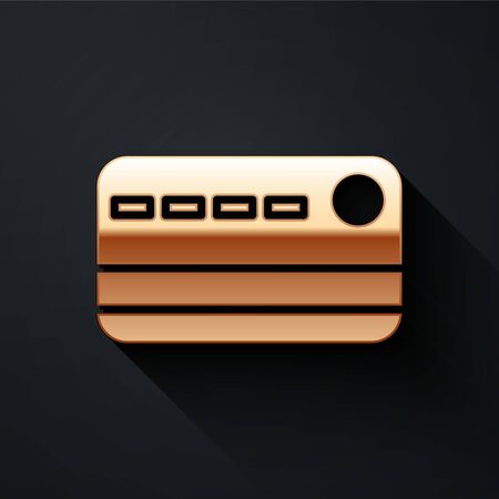 Gold Credit card icon isolated on black background. Online payment. Cash withdrawal. Financial operations. Shopping sign. Long shadow style. Vector Illustrationのイラスト素材