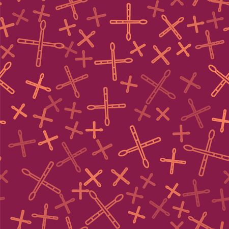 Brown line Drum sticks icon isolated seamless pattern on red background. Musical instrument. Vector Illustrationのイラスト素材