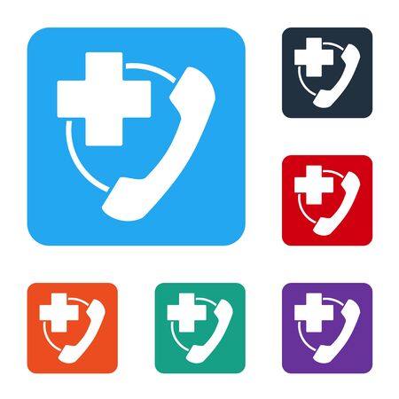 White Emergency phone call to hospital icon isolated on white background. Set icons in color square buttons. Vector Illustrationのイラスト素材