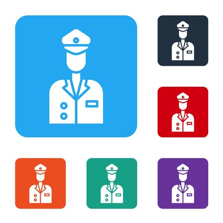 White Pilot icon isolated on white background. Set icons in color square buttons. Vector Illustrationのイラスト素材