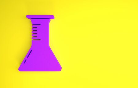 Purple Test tube and flask icon isolated on yellow background. Chemical laboratory test. Laboratory glassware. Minimalism concept. 3d illustration 3D renderの写真素材