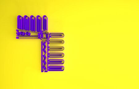 Purple Indian headdress with feathers icon isolated on yellow background. Native american traditional headdress. Minimalism concept. 3d illustration 3D renderの写真素材