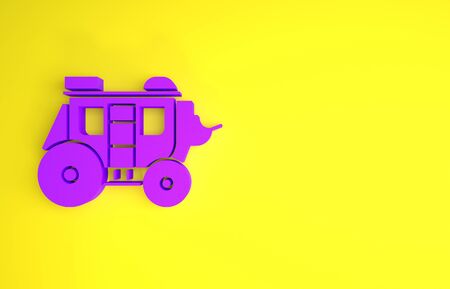 Purple Western stagecoach icon isolated on yellow background. Minimalism concept. 3d illustration 3D renderの写真素材
